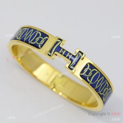 Copy Hermes Clic-Clac HH Bangle Printed Enamel Gold Metal